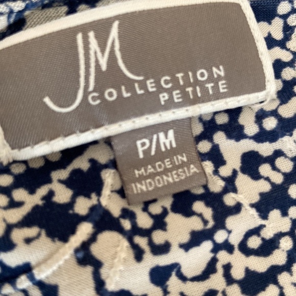 𝅺JM Collection Abstract Short Sleeve Top Blue White PM Petite Medium - Picture 6 of 9